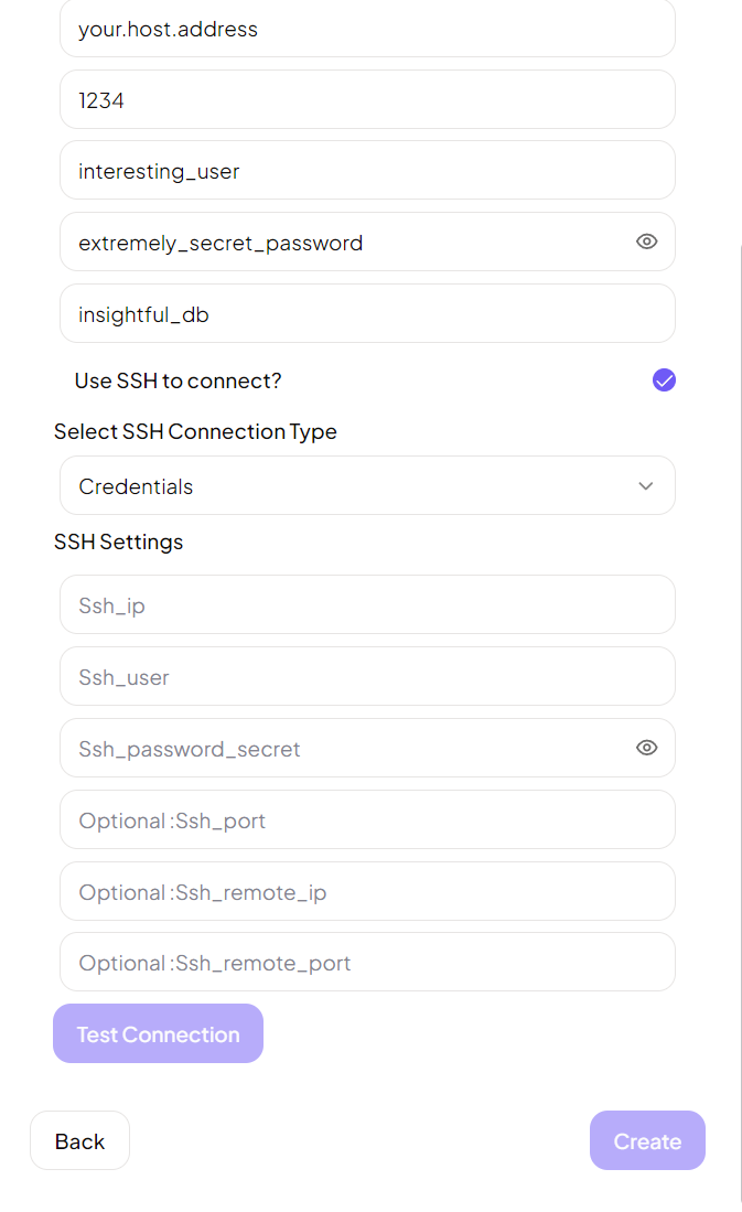 SSH credentials form field